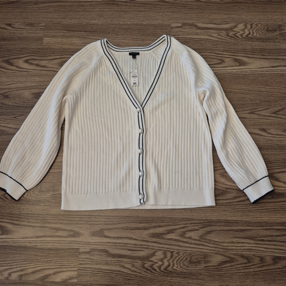Talbots Ivory Cardigan with Black Accents